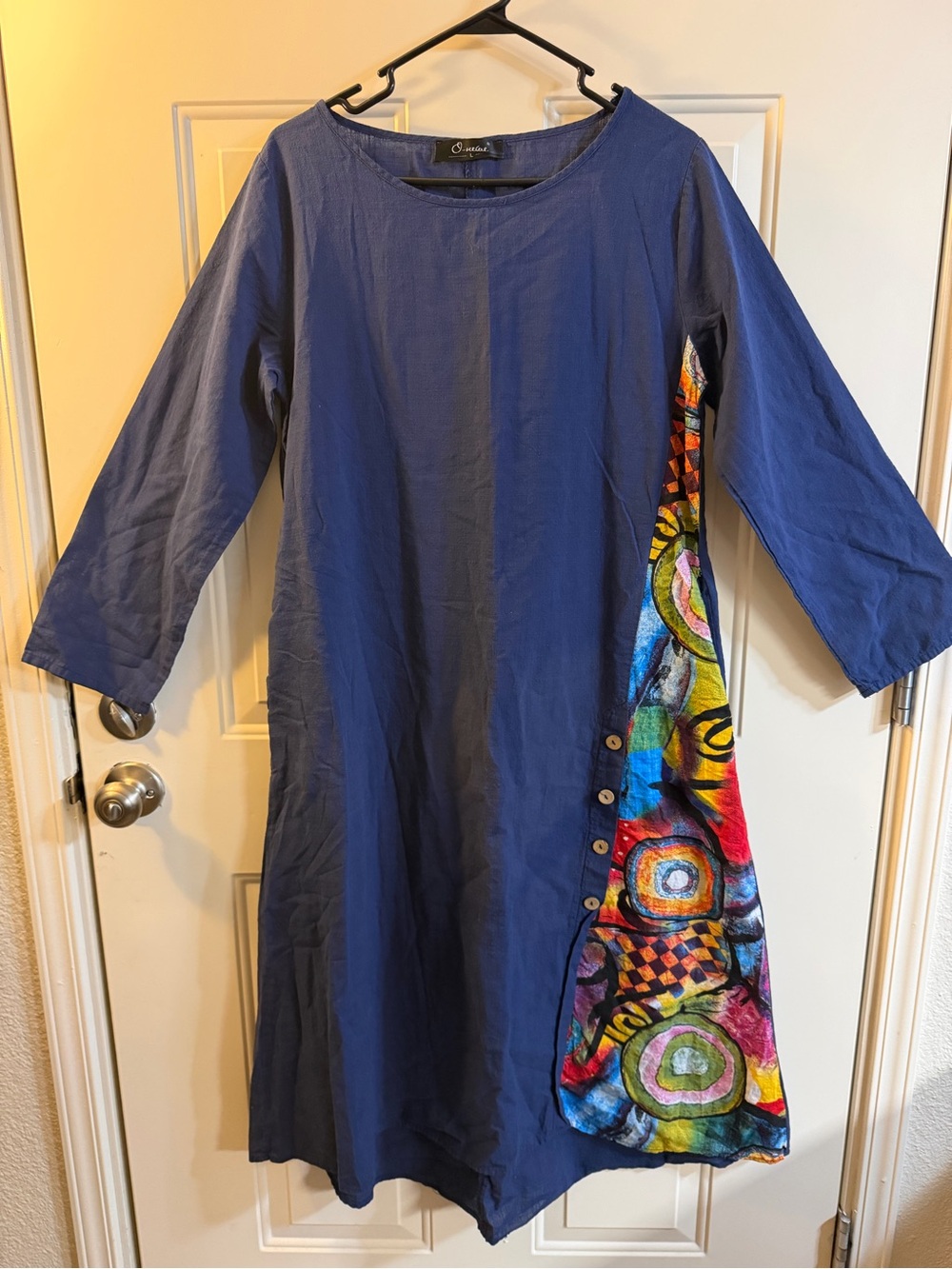 Boho Lagenlook Art To Wear Patchwork Midi Dress Large Cottagecore Festival